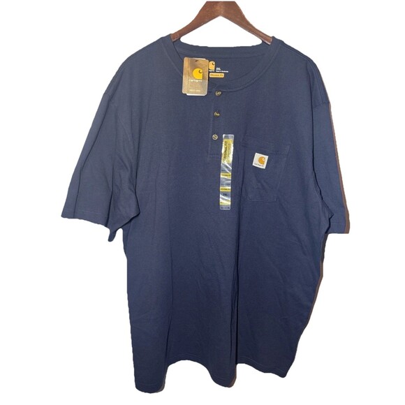 2XL Carhartt Mens Pocket Tee Henley T Shirt Navy Blue Loose Fit NWT - Picture 1 of 7